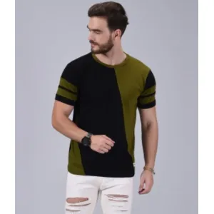 Wrath Color Block Men Round Neck Green, Black T-Shirt
