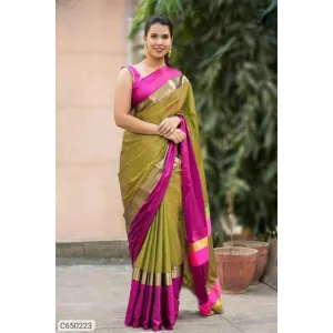 Latest Solid Cotton Saree With Border