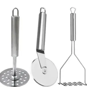 Stainless Steel (Pack of 2) Potato Masher  Pizza Cutter for Kitchen Tool Set