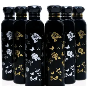 HOMIZE Flower Printed Black Water Bottle for Fridge, for Home, Office, Gym & School 