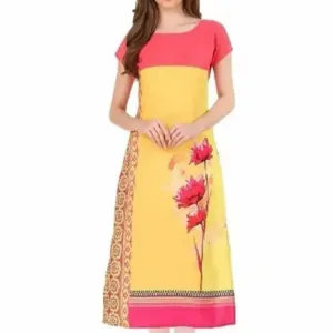 Multicolor Printed Straight Cut Crepe Kurti