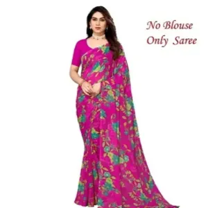 Elegant Pink Georgette Digital Print Women Saree without Blouse piece