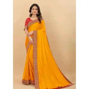 Attractive Silk Blend Lace Work Saree with Blouse piece