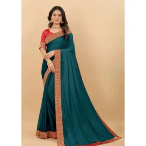 Attractive Silk Blend Lace Work Saree with Blouse piece