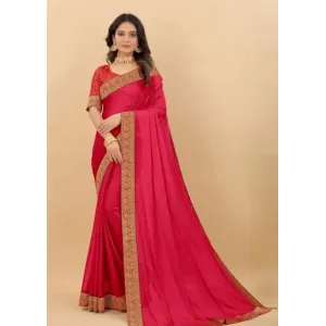 Attractive Silk Blend Lace Work Saree with Blouse piece