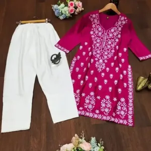 Chikankari Rayon Kurta Set For Women