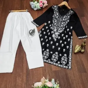 Chikankari Rayon Kurta Set For Women