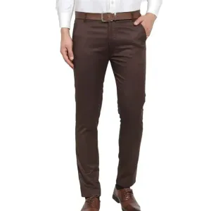 MALENO Elegant Slim Fit Men Solid Brown Trouser