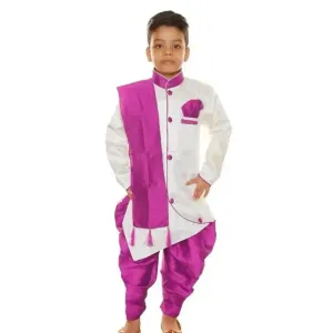 Boys Festive Party Kurta, Dhoti Paint Dupatta Set