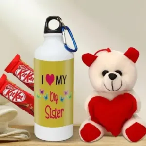 Rakhi Gift for Sister Printed Shipper bottle with Cute little Teddy, 2 Chocolate