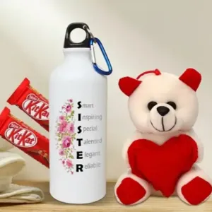 Rakhi Gift for Sister Printed Shipper bottle with Cute little Teddy, 2 Chocolate