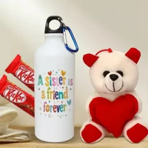 Rakhi Gift for Sister Printed Shipper bottle with Cute little Teddy, 2 Chocolate