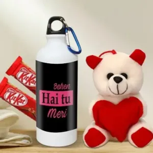 Rakhi Gift for Sister Printed Shipper bottle with Cute little Teddy, 2 Chocolate