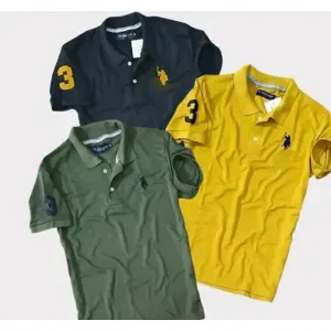 Stunning Matty Cotton Self Pattern Polos For Men- 3 Pieces