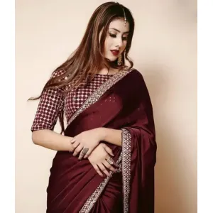 Stylish Fancy Vichitra Silk Saree With Blouse Piece For Women