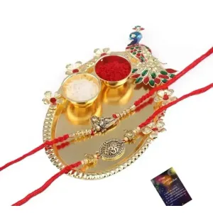 Rakhi Amazing Combo 1 Pooja Thali Kankawati 2 Rakhi Roli Chawal