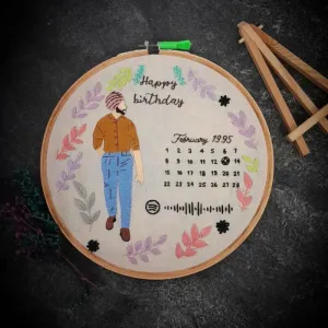 Birthday gift hoop embroidery design