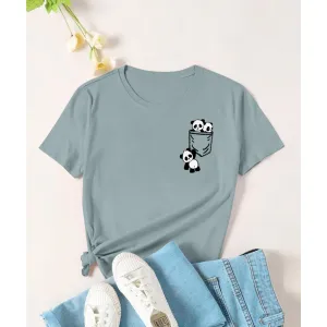 Women's Cotton Blend Mini Panda Print T-Shirt