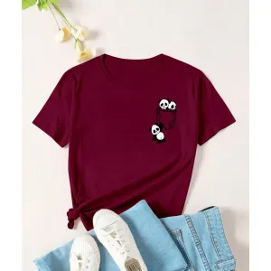 Women's Cotton Blend Mini Panda Print T-Shirt
