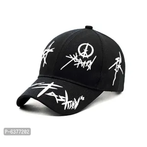 Men Boys Stylish Baseball Adjustable Printed Black Cap