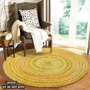 Designer Yellow Hand Made Braided Cotton Reversible Round Rugs