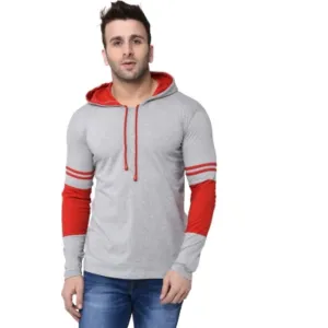 HELMONT Striped Men Hooded Neck Red, Black T-