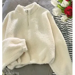Long Sleeves Fur Crop Sweatshirt Womens