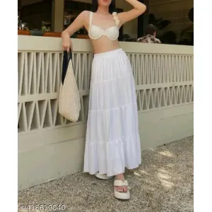 Preety Stylish Beautiful Attractive White long Skirt