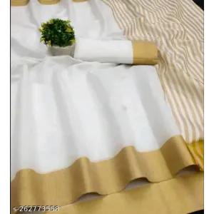 Kasavu Cotton Blend White Saree With Blouse