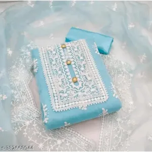 Party Wear Fancy Patiala Pakistani jaipuri All Occasions Organza Suits Women's Aqua Blue