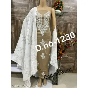 Women's & Girl's Pure Cotton Neck Embroidered Dress Material with Dupatta ||