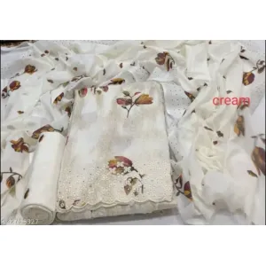 Women's Cream Kalamkari Solid Soft Cotton Suits & Dress Materials