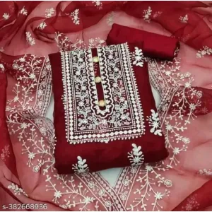Party Wear Fancy Patiala Pakistani jaipuri All Occastions Organza Suits Women's Red