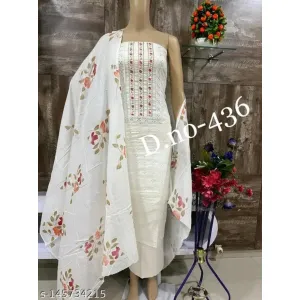 Women's White Floral Printed Cotton Suits & Dress Materials