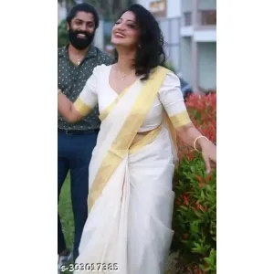 Kerela Kuhampully Kasavu Cotton Kasavu Gold Tissue Sarees