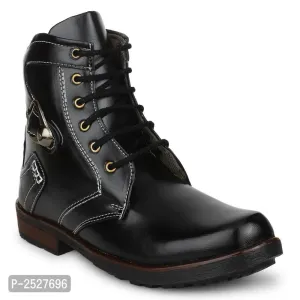 Men's Classic black synthetic leather heeled boots