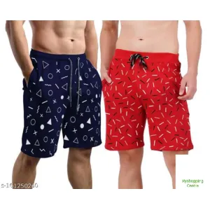 Southcity Men Blue & Red Stylish cotton shorts- pack of 2