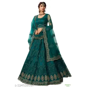 Women's Chain Stitch Semi Stitched Net Lehenga Choli  