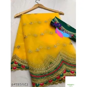 Belt Saree Synthetic Crape Yellow Lace Border With blouse
