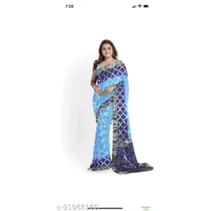Bandhani Art Silk Multicolor Lace border Saree With Blouse
