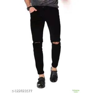 FLETE FASHION Men's Slim Fit Distressed Black Jeans
