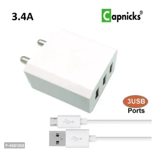 Capnicks 3.4 Amp 3 USB Port Mobile Wall Charger (Pack of 1)
