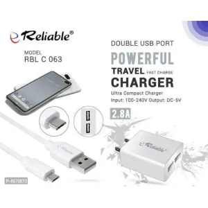 Reliable C 063 - 2.8A Dual USB Fast CHARGER with Micro USB Cable