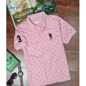 Elegant Turquoise Cotton Blend Printed Polo T-shirt 