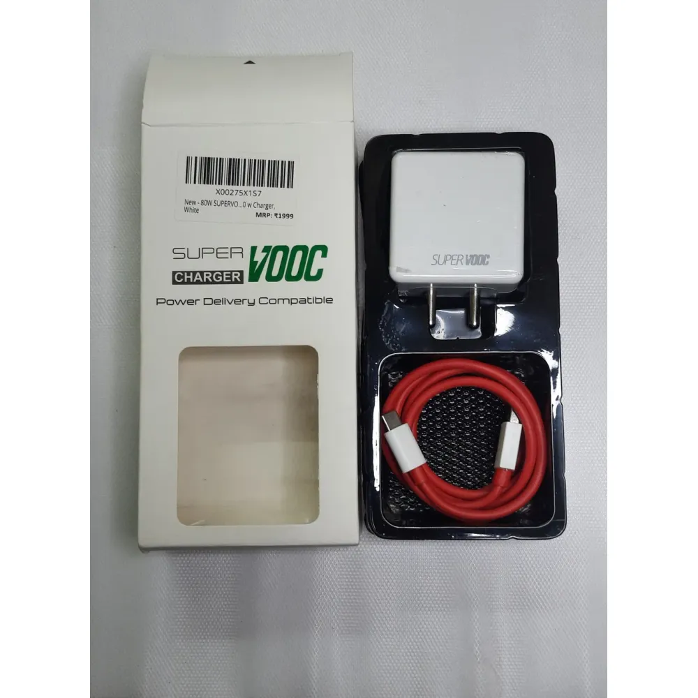 Xykos 80W SUPERVOOC Charger with Type C Cable 100 cm Compatible with OnePlus, Infinix, Realme, Redmi, Nothing, Oppo, & Other Smartphones | C Type Charger Supports Dash,Warp, Vooc, 80 w Charger, White