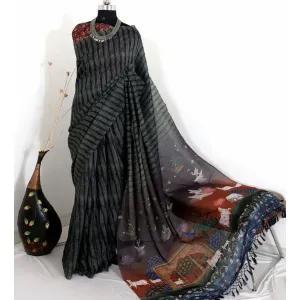 Linen digital print saree 
