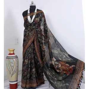 Linen digital print saree 