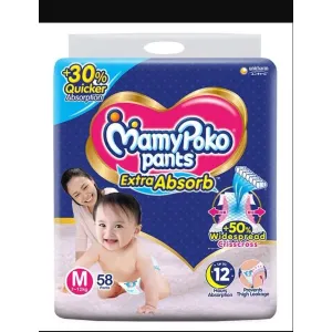 MamyPoko Pants Extra Absorb M58,Unisex Baby, Pack of 58
