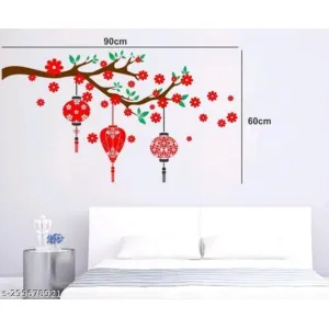 Wallbook Set Of 4 Combo Wall Stickers Branches Flowers & BirdCages|LoveBird