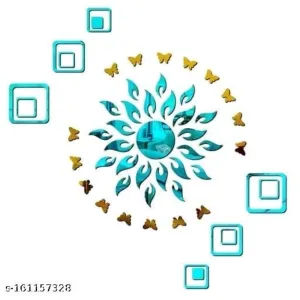 1ON1STORE Sun Flame 12 Square Black With 20 Butterfly Golden 3D Acrylic Mirror Wall Sticke